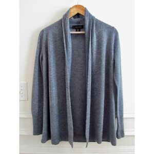 Tahari 100% 2-Ply Cashmere Open Cardigan Sweater Blue Shawl Collar Size S Luxury